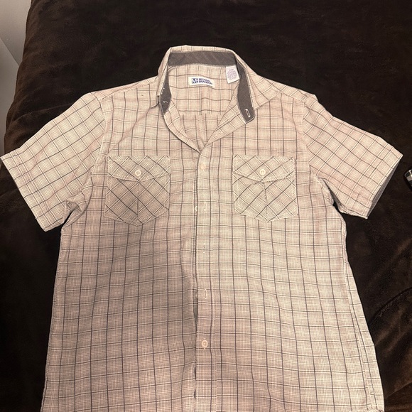 Micheal Brandon casual short sleeve button-down black and white mens shirt - Picture 2 of 2